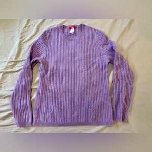 Anne Klein Sport Womens Cashmere Cable Knit Sweater XL Purple Preppy Classic